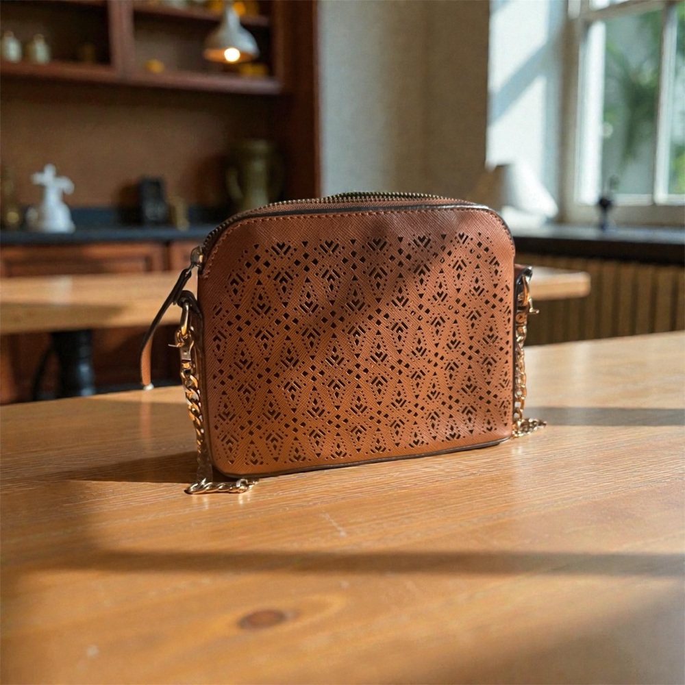 Laser Cut Brown Patterned Crossbody Bag by Street Level - Like NEW